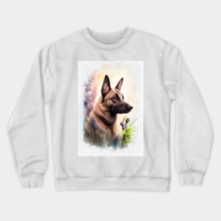 A Belgian Malinois Dog in a Garden Watercolor Crewneck Sweatshirt